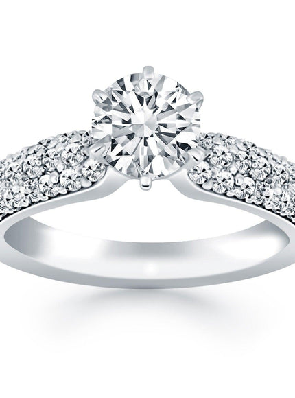 14k White Gold Triple Row Pave Diamond Engagement Ring - Ellie Belle