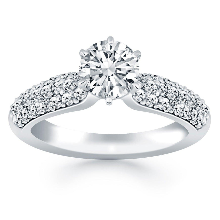 14k White Gold Triple Row Pave Diamond Engagement Ring - Ellie Belle