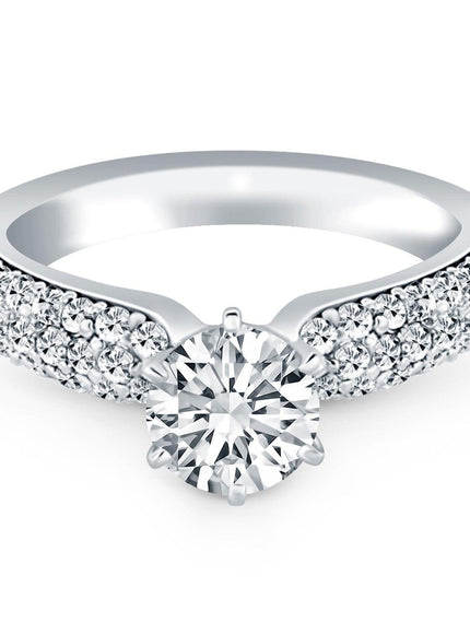 14k White Gold Triple Row Pave Diamond Engagement Ring - Ellie Belle