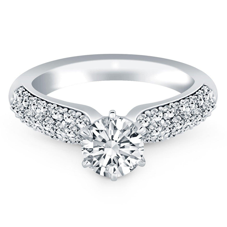 14k White Gold Triple Row Pave Diamond Engagement Ring - Ellie Belle