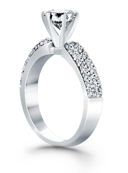 14k White Gold Triple Row Pave Diamond Engagement Ring - Ellie Belle