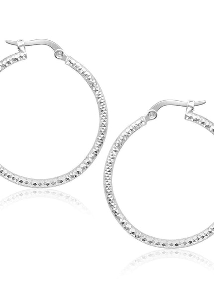 14k White Gold Tube Textured Round Hoop Earrings - Ellie Belle