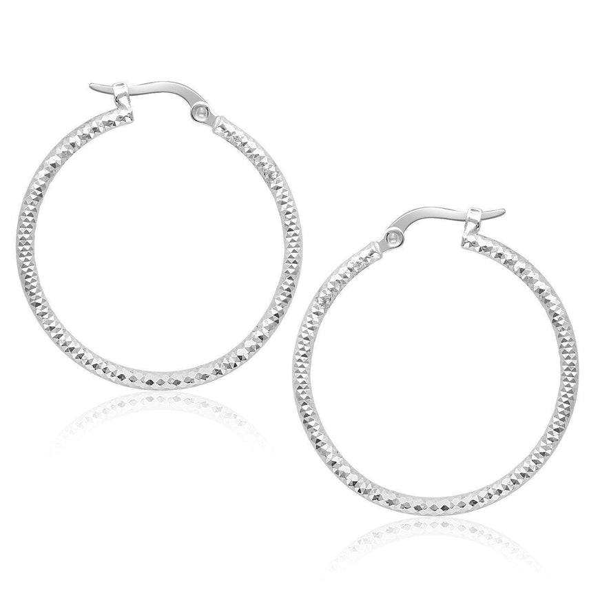 14k White Gold Tube Textured Round Hoop Earrings - Ellie Belle