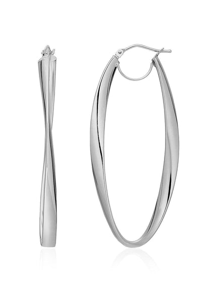 14k White Gold Twist Motif Oval Shape Hoop Earrings - Ellie Belle