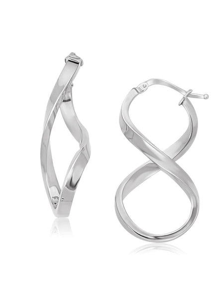 14k White Gold Twist Motif Polished Hoop Earrings - Ellie Belle