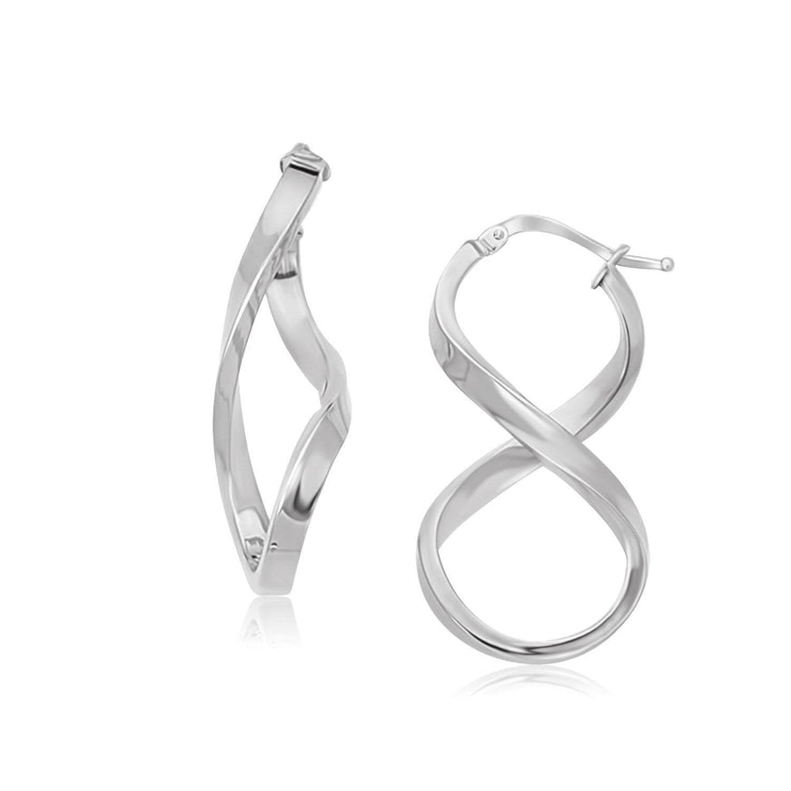 14k White Gold Twist Motif Polished Hoop Earrings - Ellie Belle