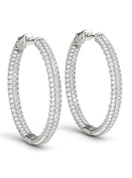 14k White Gold Two Row Pave Set Diamond Hoop Earrings (7 cttw) - Ellie Belle