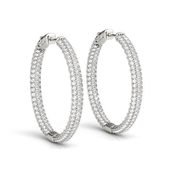 14k White Gold Two Row Pave Set Diamond Hoop Earrings (7 cttw) - Ellie Belle