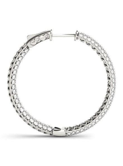 14k White Gold Two Row Pave Set Diamond Hoop Earrings (7 cttw) - Ellie Belle