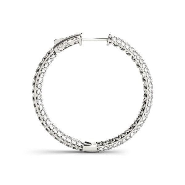 14k White Gold Two Row Pave Set Diamond Hoop Earrings (7 cttw) - Ellie Belle