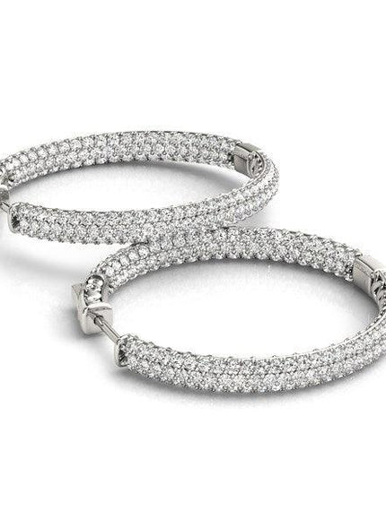 14k White Gold Two Row Pave Set Diamond Hoop Earrings (7 cttw) - Ellie Belle