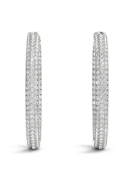 14k White Gold Two Row Pave Set Diamond Hoop Earrings (7 cttw) - Ellie Belle