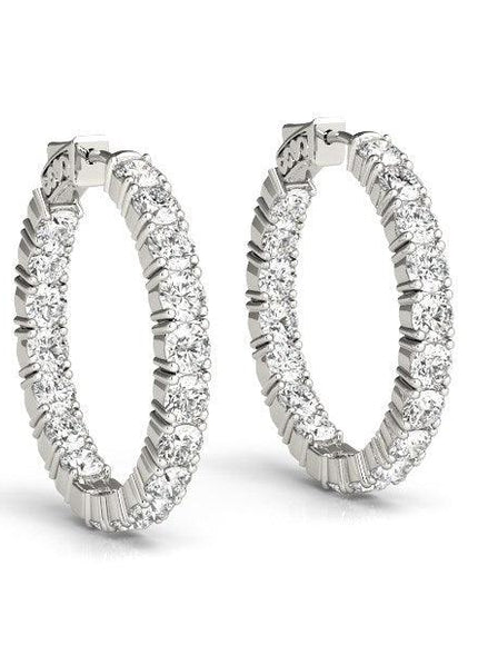 14k White Gold Two Sided Prong Set Diamond Hoop Earrings (3 1/2 cttw) - Ellie Belle