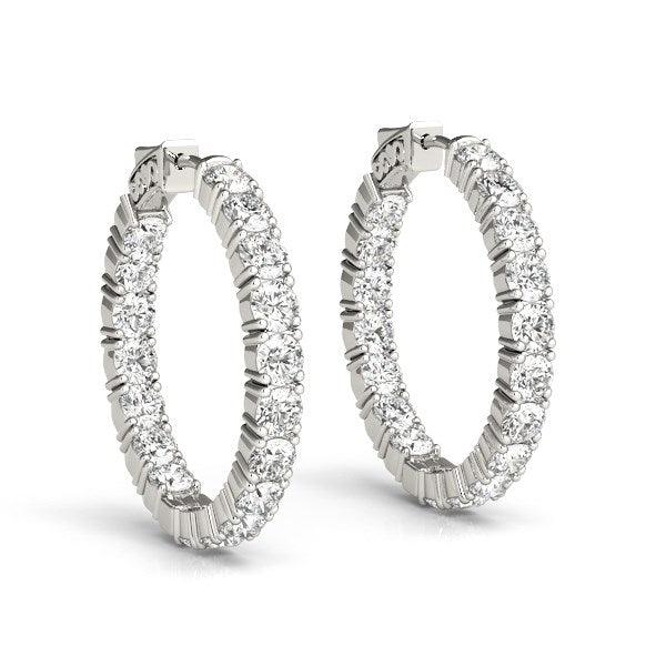 14k White Gold Two Sided Prong Set Diamond Hoop Earrings (3 1/2 cttw) - Ellie Belle