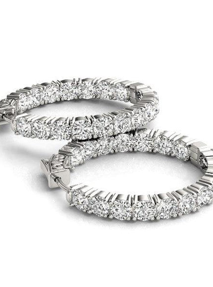 14k White Gold Two Sided Prong Set Diamond Hoop Earrings (3 1/2 cttw) - Ellie Belle