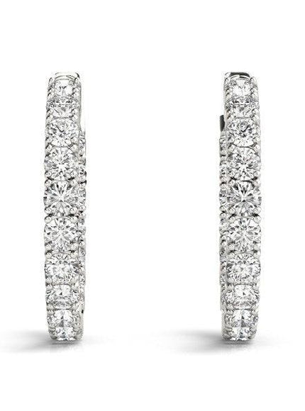 14k White Gold Two Sided Prong Set Diamond Hoop Earrings (3 1/2 cttw) - Ellie Belle