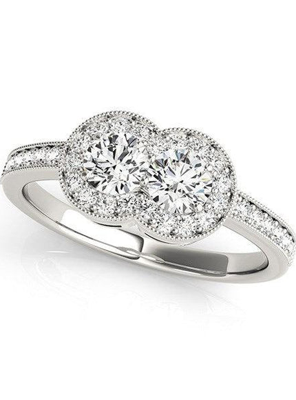 14k White Gold Two Stone Diamond Halo Ring (3/4 cttw) - Ellie Belle