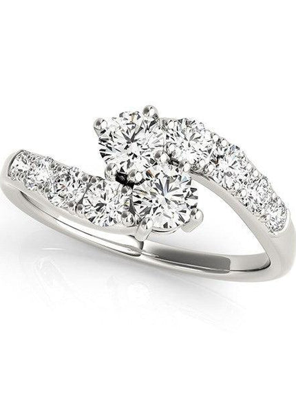 14k White Gold Two Stone Overlap Design Diamond Ring (1 cttw) - Ellie Belle