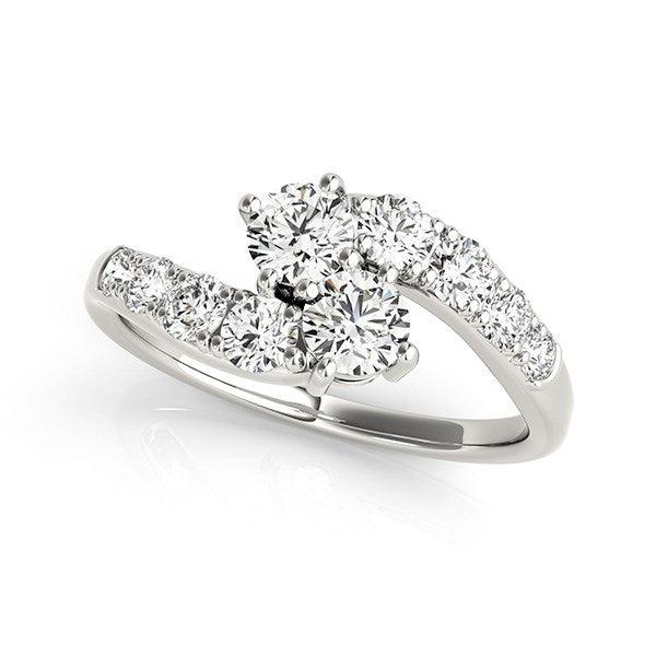 14k White Gold Two Stone Overlap Design Diamond Ring (1 cttw) - Ellie Belle