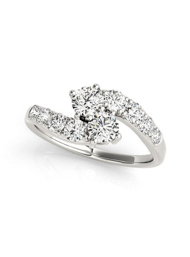 14k White Gold Two Stone Overlap Design Diamond Ring (1 cttw) - Ellie Belle