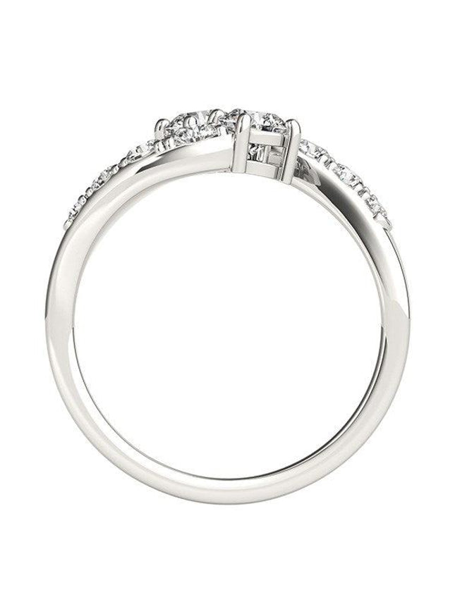14k White Gold Two Stone Overlap Design Diamond Ring (1 cttw) - Ellie Belle