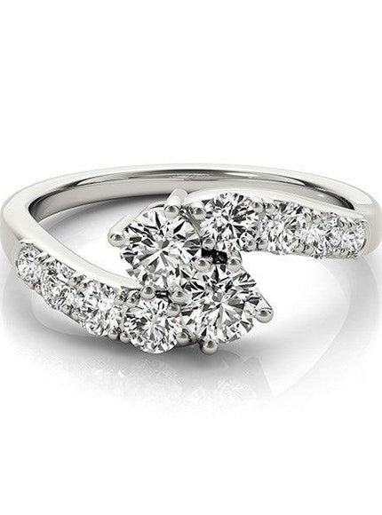 14k White Gold Two Stone Overlap Design Diamond Ring (1 cttw) - Ellie Belle