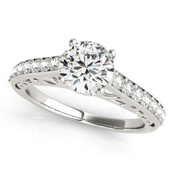 14k White Gold Unique Detailing Diamond Engagement Ring (1 1/3 cttw) - Ellie Belle