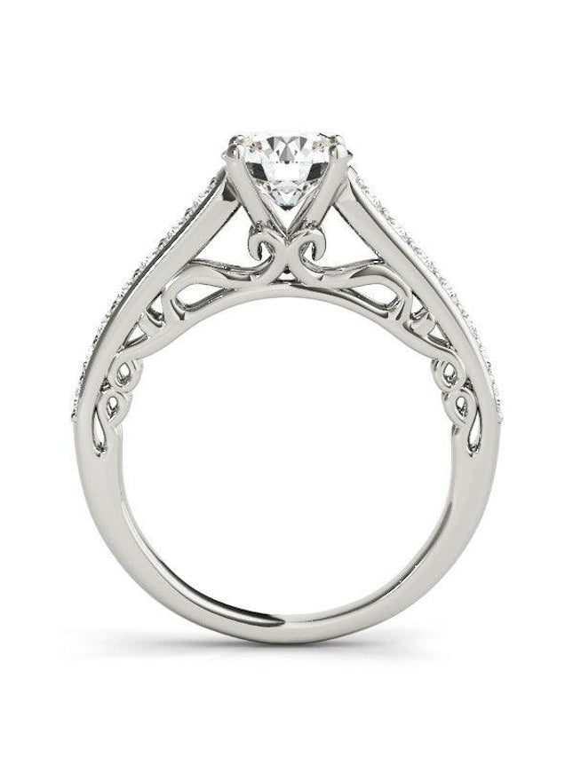 14k White Gold Unique Detailing Diamond Engagement Ring (1 1/3 cttw) - Ellie Belle