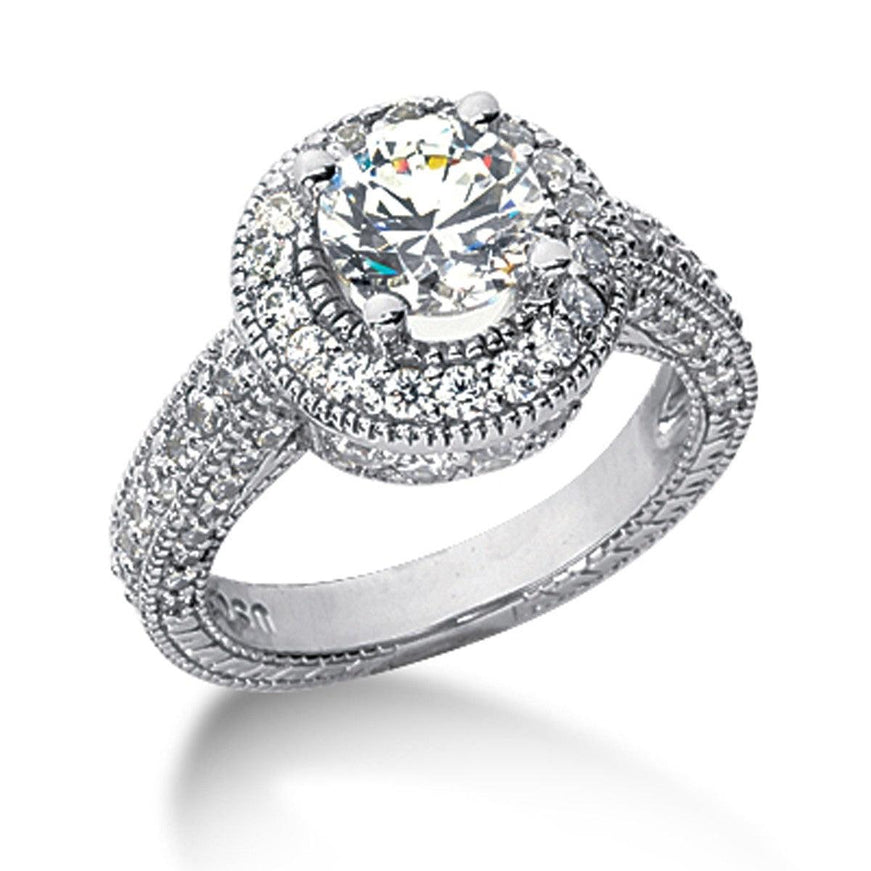 14k White gold Vintage Halo Diamond Semi-Mount - Ellie Belle