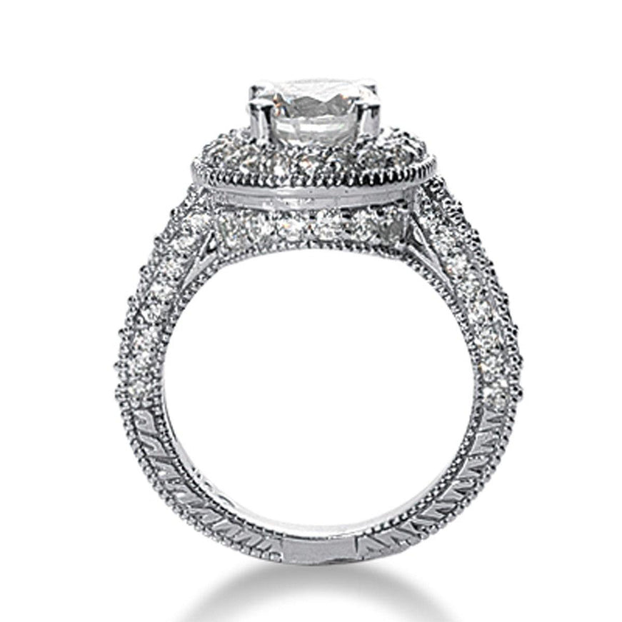 14k White gold Vintage Halo Diamond Semi-Mount - Ellie Belle