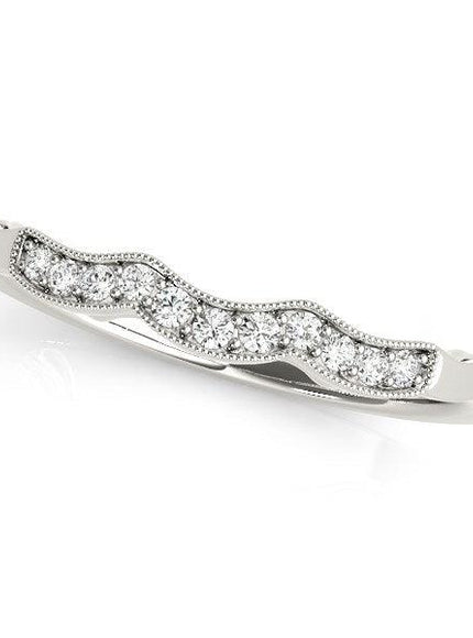 14k White Gold Wave Style Milgrained Diamond Wedding Ring (1/20 cttw) - Ellie Belle