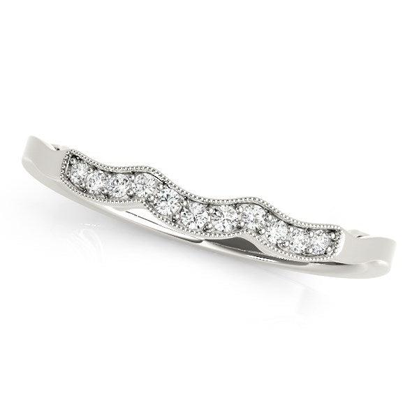 14k White Gold Wave Style Milgrained Diamond Wedding Ring (1/20 cttw) - Ellie Belle