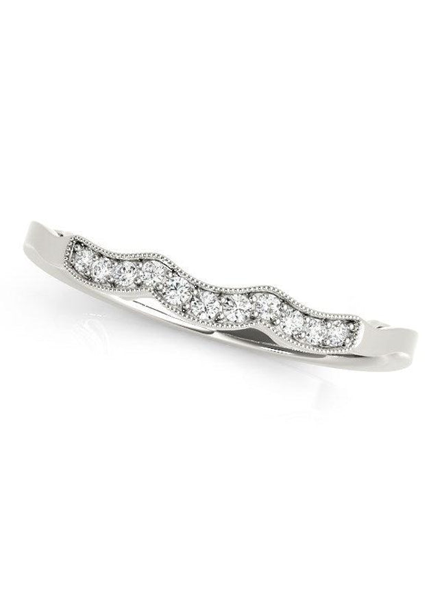 14k White Gold Wave Style Milgrained Diamond Wedding Ring (1/20 cttw) - Ellie Belle