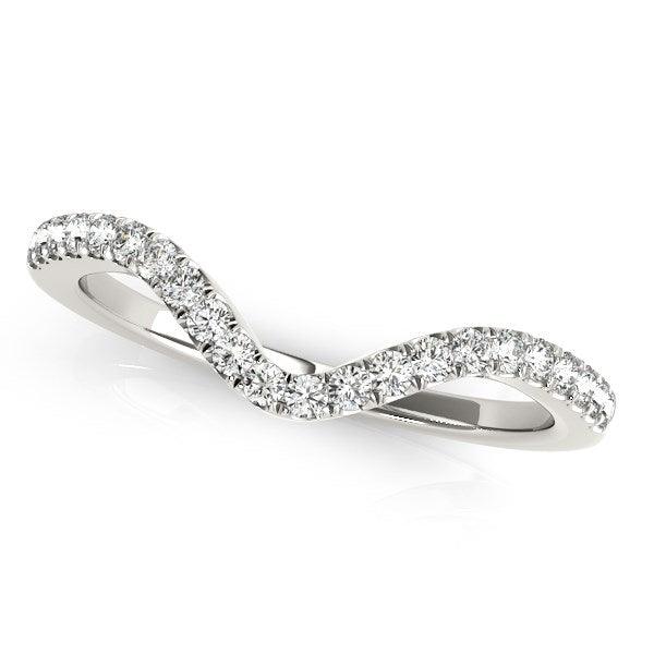 14k White Gold Wavy Design Round Diamond Wedding Ring (1/6 cttw) - Ellie Belle