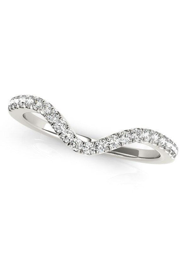 14k White Gold Wavy Design Round Diamond Wedding Ring (1/6 cttw) - Ellie Belle