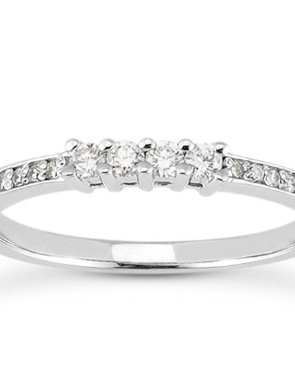 14k White Gold Wedding Band with Pave Set Diamonds and Prong Set Diamonds - Ellie Belle