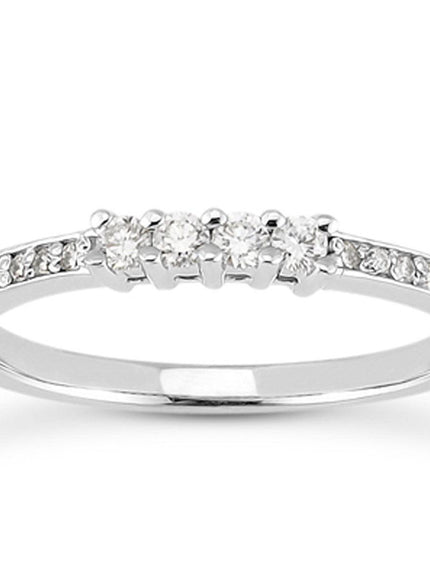 14k White Gold Wedding Band with Pave Set Diamonds and Prong Set Diamonds - Ellie Belle