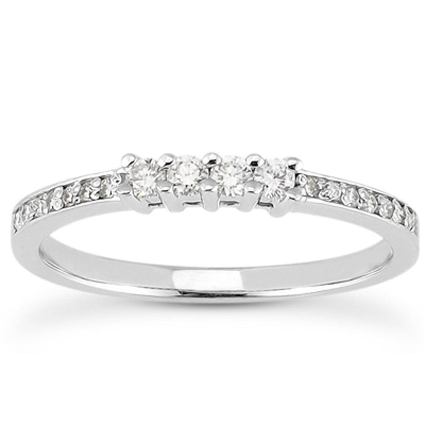 14k White Gold Wedding Band with Pave Set Diamonds and Prong Set Diamonds - Ellie Belle