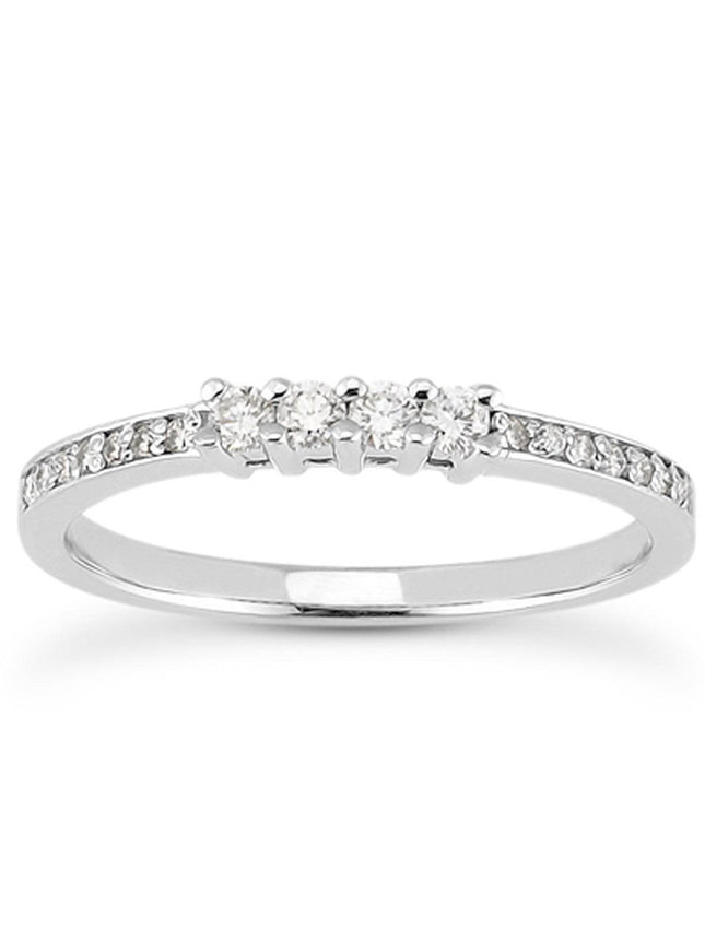 14k White Gold Wedding Band with Pave Set Diamonds and Prong Set Diamonds - Ellie Belle