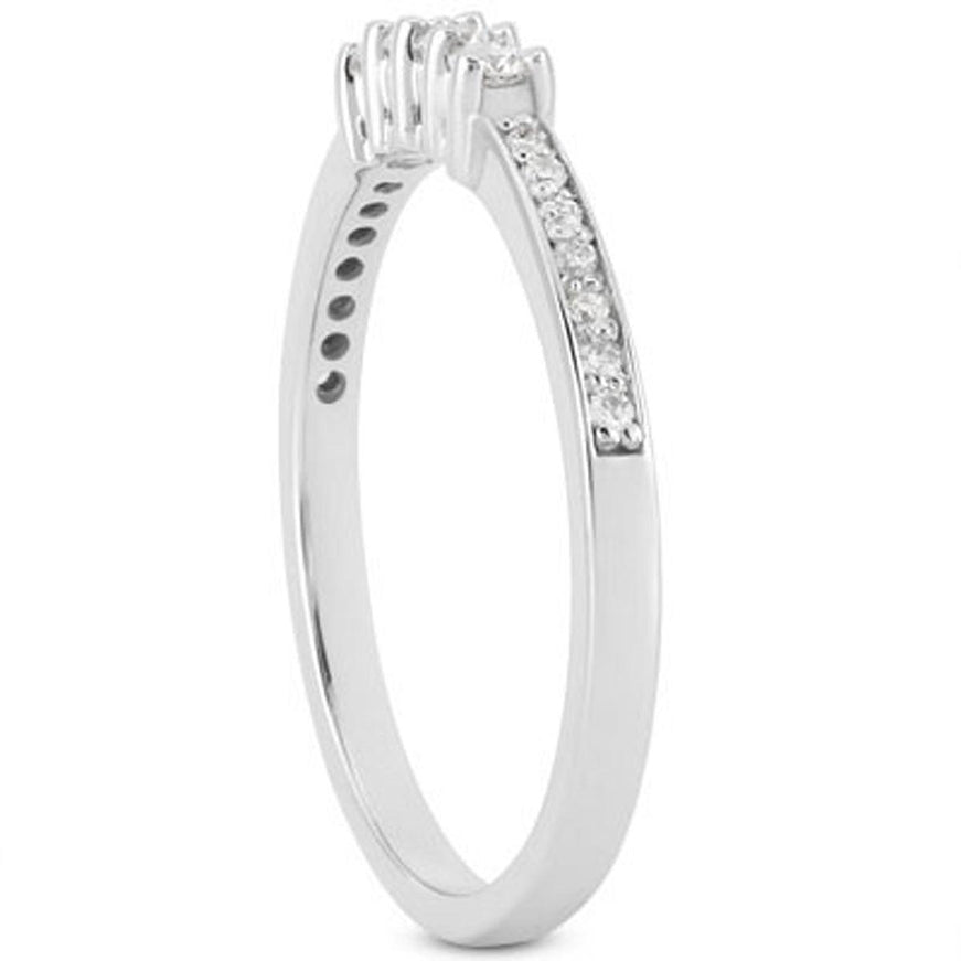 14k White Gold Wedding Band with Pave Set Diamonds and Prong Set Diamonds - Ellie Belle