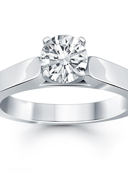 14k White Gold Wide Cathedral Solitaire Engagement Ring - Ellie Belle