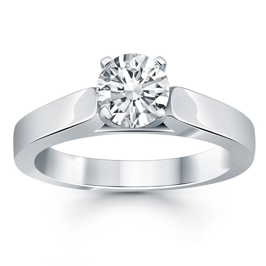 14k White Gold Wide Cathedral Solitaire Engagement Ring - Ellie Belle