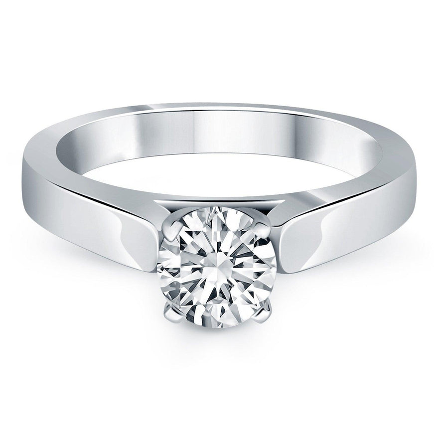 14k White Gold Wide Cathedral Solitaire Engagement Ring - Ellie Belle