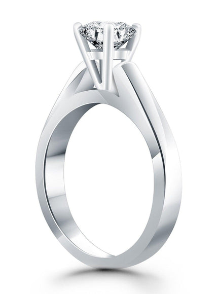 14k White Gold Wide Cathedral Solitaire Engagement Ring - Ellie Belle