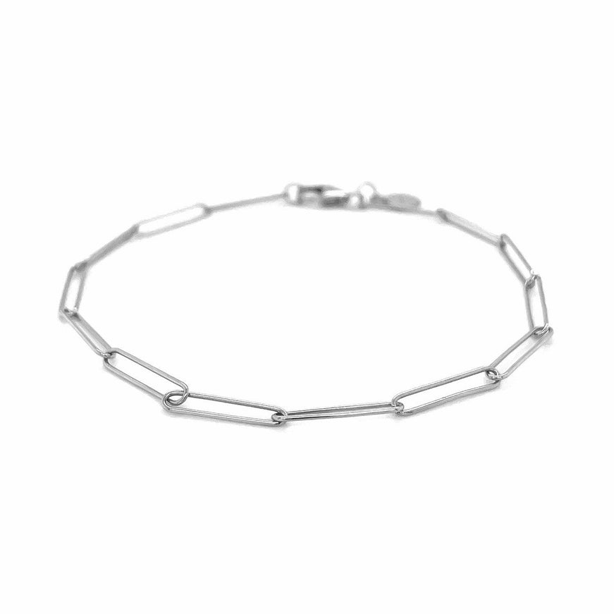 14k White Gold Wire Paperclip Bracelet (2.7mm) - Ellie Belle