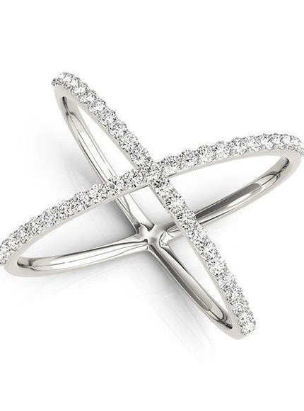 14k White Gold X Style Thin Ring with Diamonds (1/2 cttw) - Ellie Belle