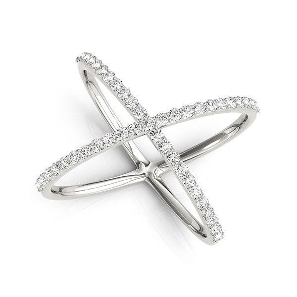 14k White Gold X Style Thin Ring with Diamonds (1/2 cttw) - Ellie Belle