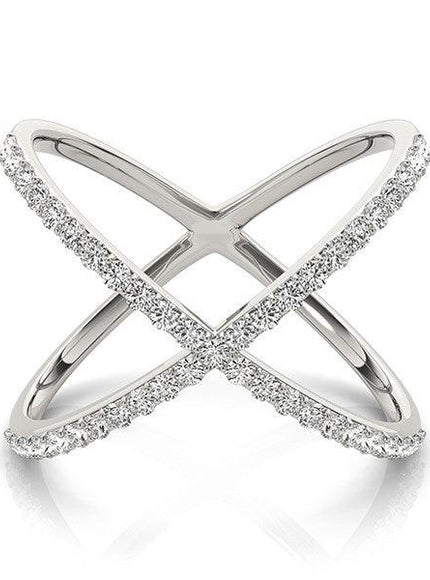 14k White Gold X Style Thin Ring with Diamonds (1/2 cttw) - Ellie Belle