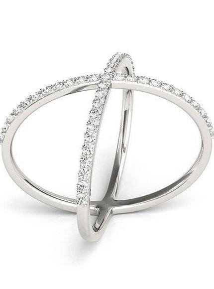 14k White Gold X Style Thin Ring with Diamonds (1/2 cttw) - Ellie Belle