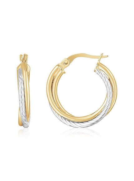 14K Yellow and White Gold Twisted Hoops - Ellie Belle